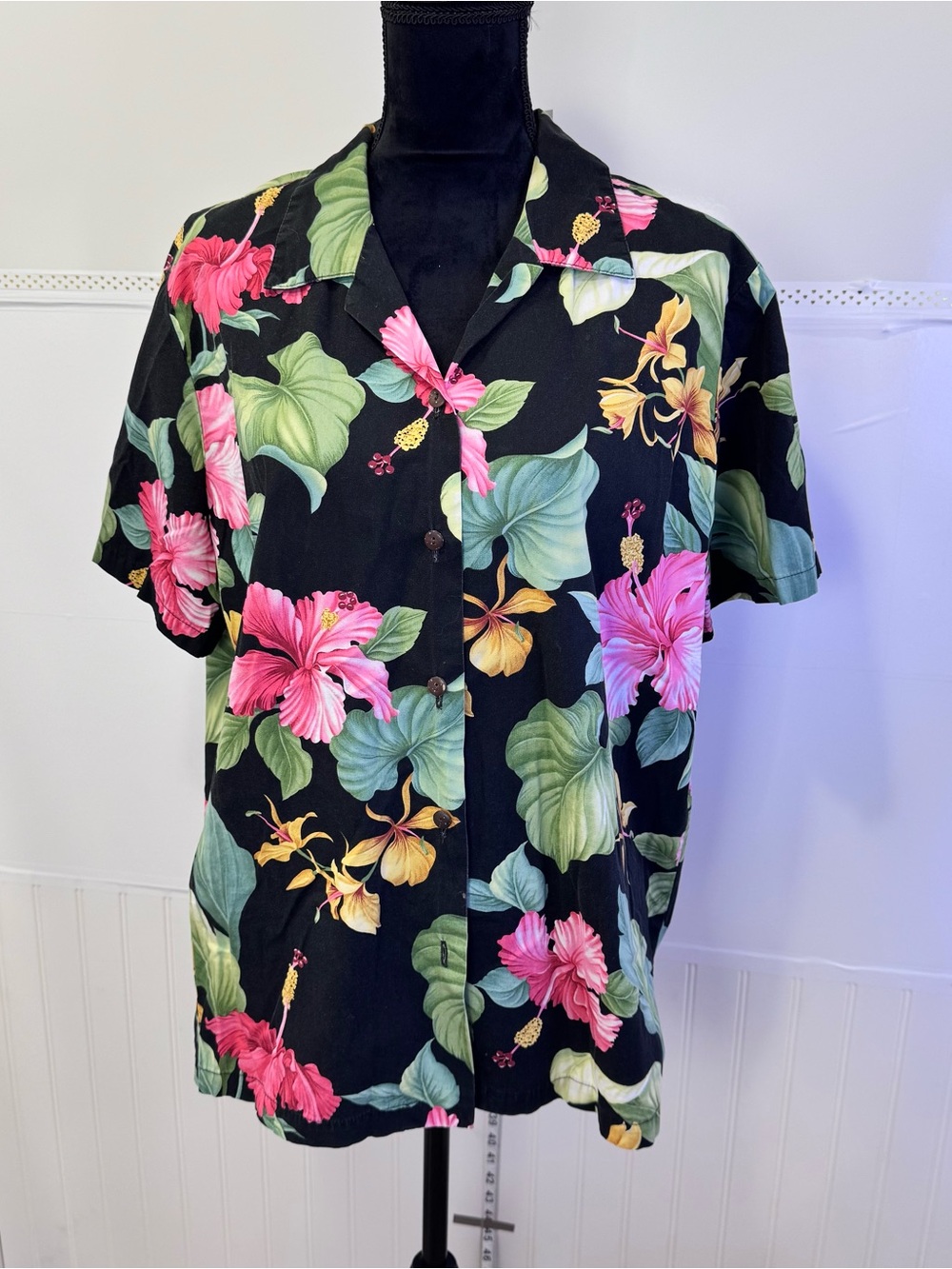 Vintage 90s Hawaiian Reserve XL Aloha Shirt Cotton Floral Black Y2K